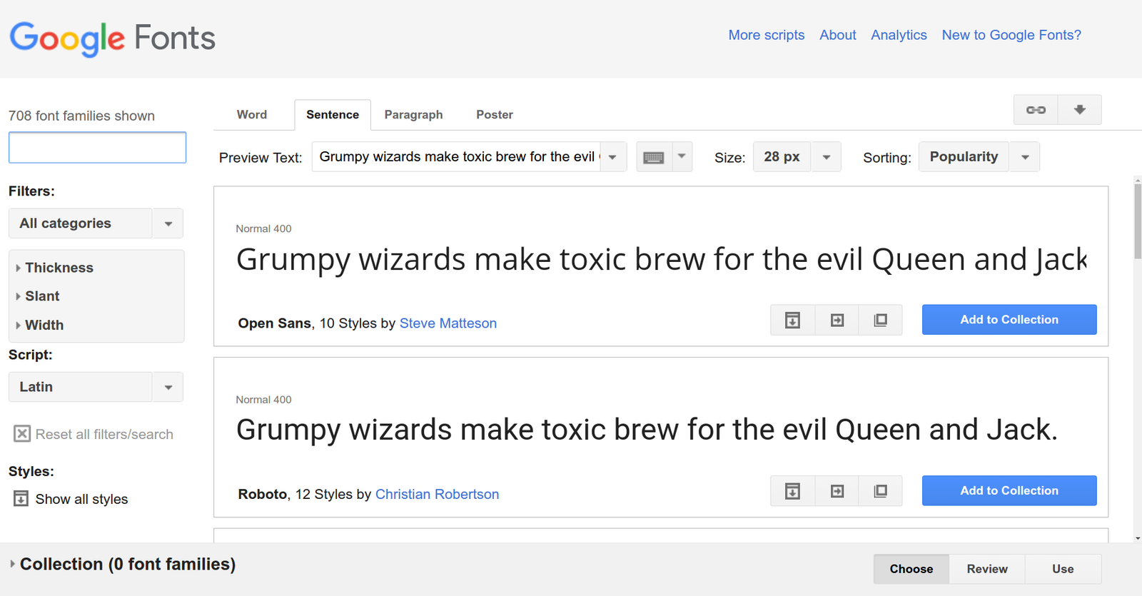 Google Fonts Home Page